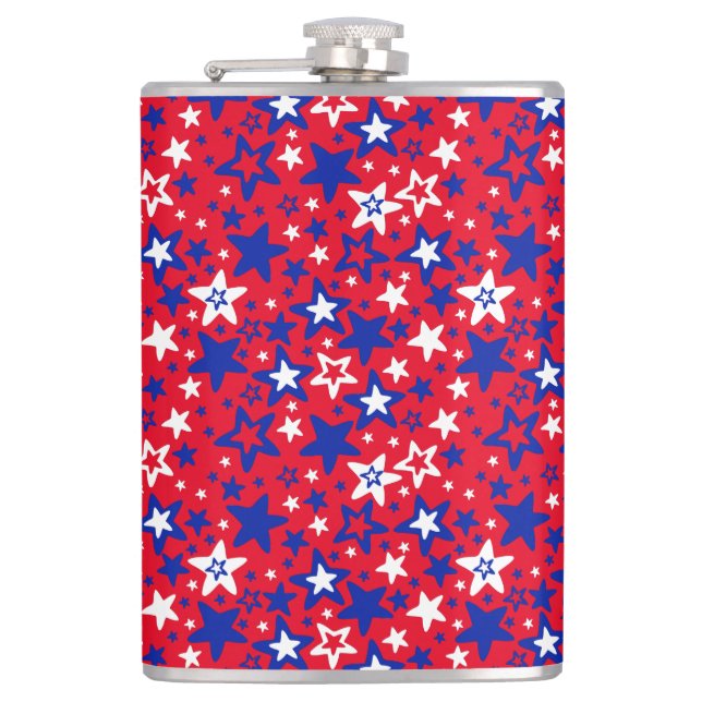 Blue and white stars on red bath towel table lamp  hip flask (Front)