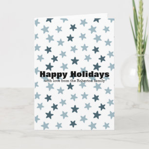 Blue and White Stars Personalized Christmas Holiday Card