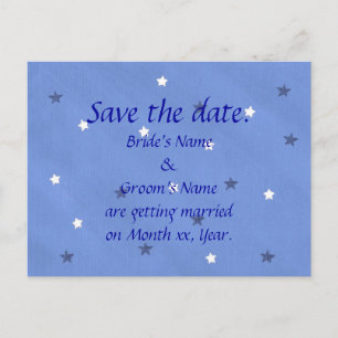 Blue and White Stars Save the Date Postcards