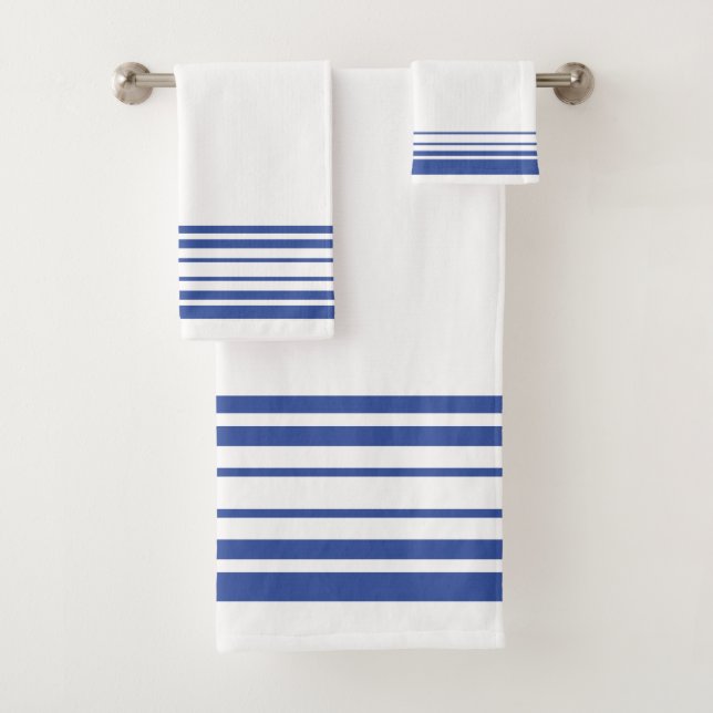 Blue and White Stripe Accented Bath Towel Set (Insitu)