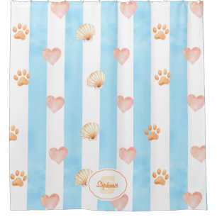 Blue and White Stripe - Hearts,, Paw Print, Shell