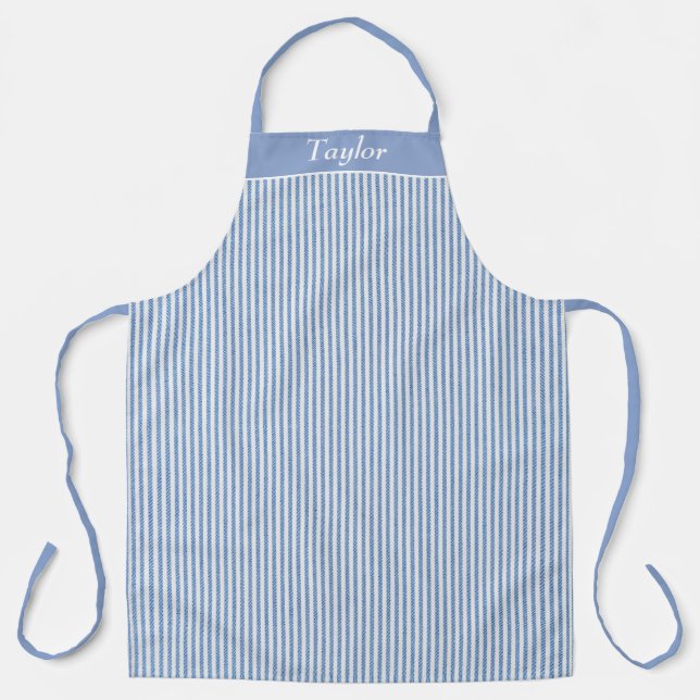 Blue and White Stripe Personalized Apron (Front)