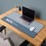 Blue and white stripe personalized modern elegant desk mat<br><div class="desc">Modern minimal typography girly dusty blue and white stripe elegant simple unique personalized gift desk mat design.</div>