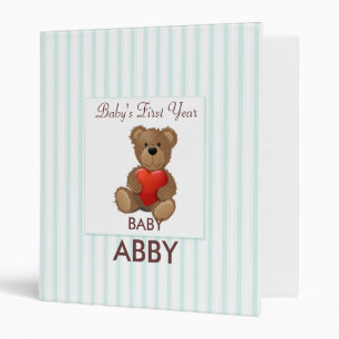 Blue and White Stripe Teddy Bear Binder