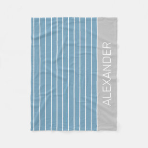 Blue and White Stripe With Grey Personalized Fleece Blanket