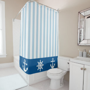 Blue and White Stripe with Nautical Symbols