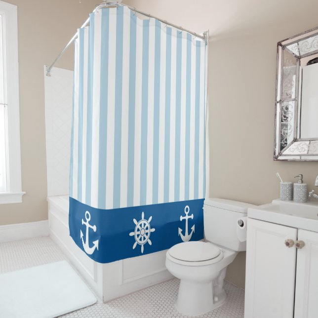 Blue and White Stripe with Nautical Symbols (In Situ)
