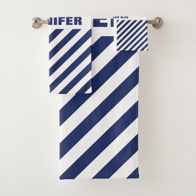 Blue And White Striped Bath Towel Set (Insitu)