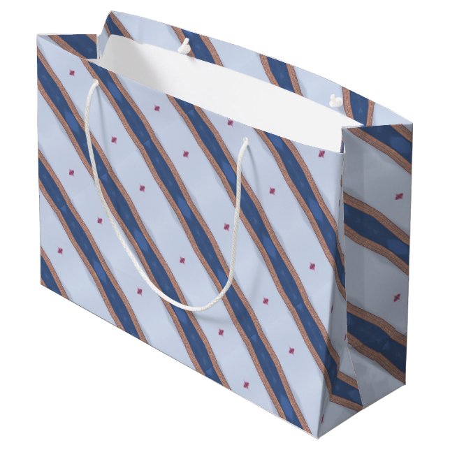 Blue and White Striped Design Large Gift Bag (Back Angled)