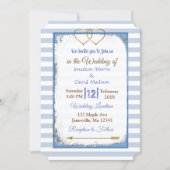Blue and White Striped Gold  Wedding Invitations (Front)