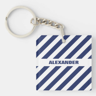 Blue And White Striped Keychain