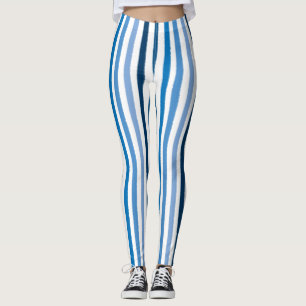 Blue and White Striped Leggings