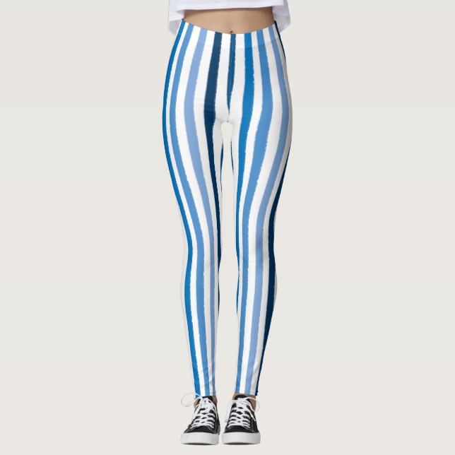 Blue and White Striped Leggings (Front)