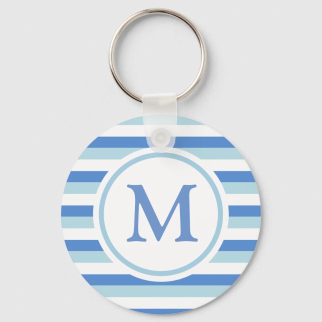 Blue and White Striped Monogram Keychain (Front)