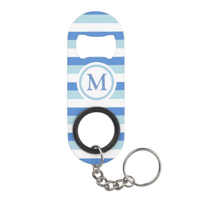 Blue and White Striped Monogram Keychain Bottle Opener (Back)