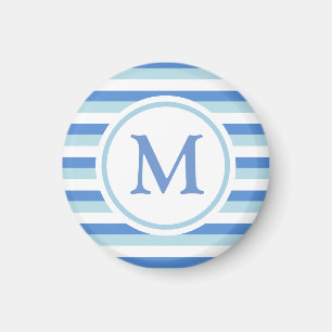 Blue and White Striped Monogram Magnet