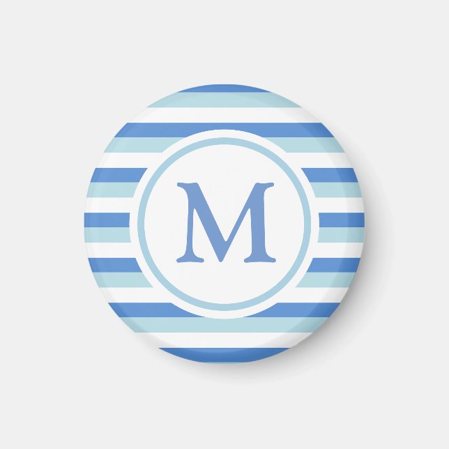 Blue and White Striped Monogram Magnet (Front)