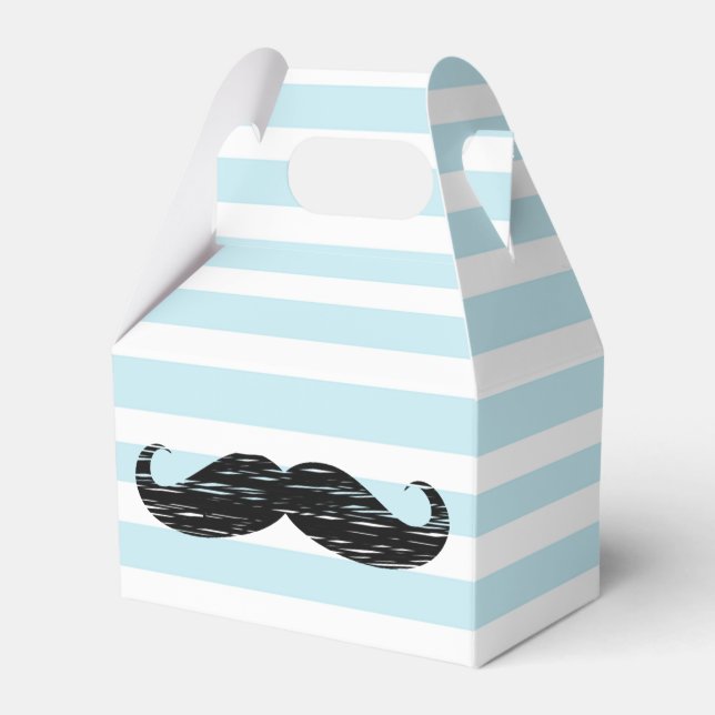 Blue and White Striped Moustache Candy Treat Box (Front Side)
