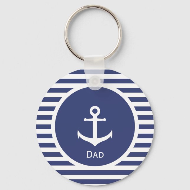 Blue and White Striped Nautical Dad Keychain (Front)