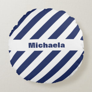 Blue And White Striped Round Pillow