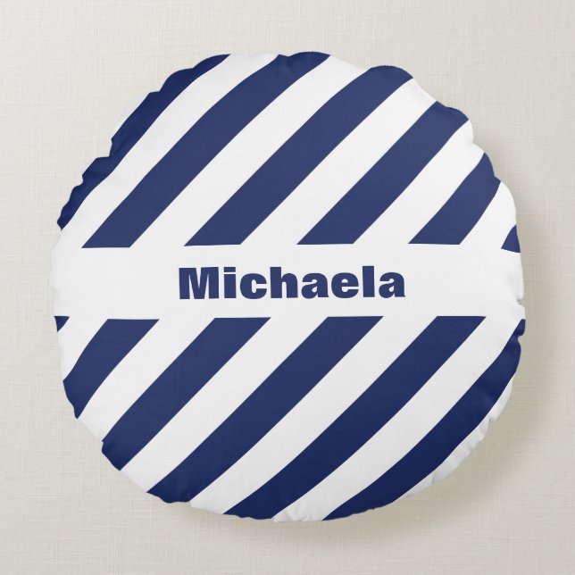 Blue And White Striped Round Pillow (Front)