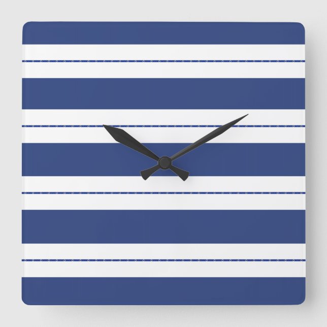 Blue and White Striped Square Wall Clock (Front)