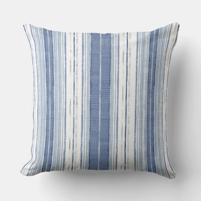 Blue and White Striped Throw Pillow (Front)
