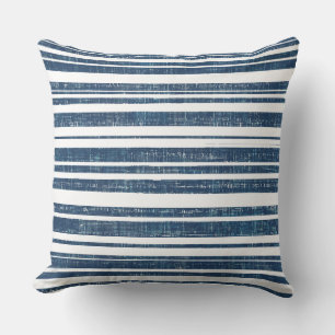 Blue and White Striped Throw Pillow