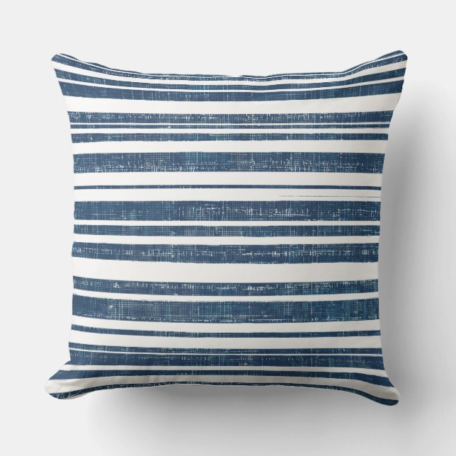 Blue and White Striped Throw Pillow (Front)