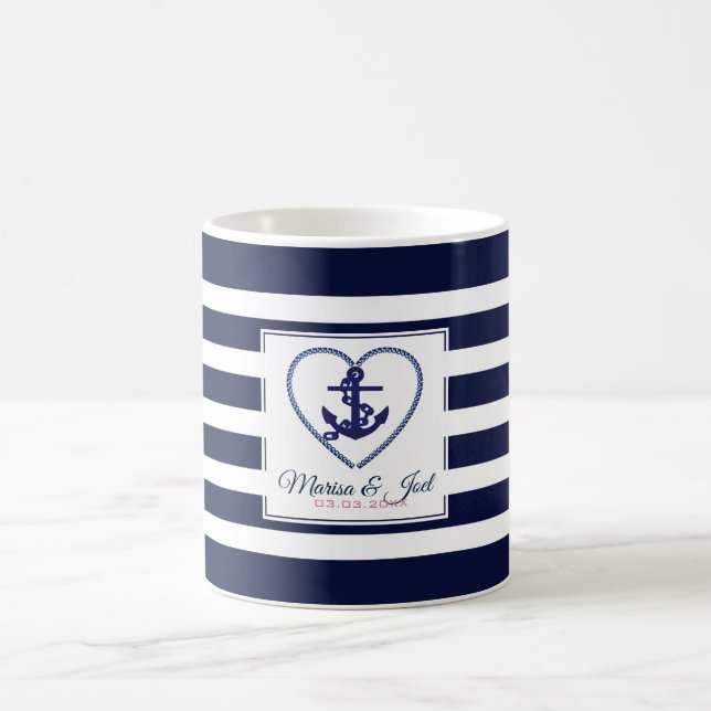 Blue And White Stripes And Anchor Coffee Mug (Center)
