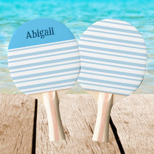 Blue and White Stripes Beach House Girl Name  Ping Pong Paddle