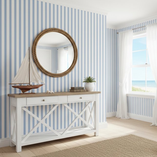 Blue and white stripes beach house wallpaper  (Creator Uploaded)
