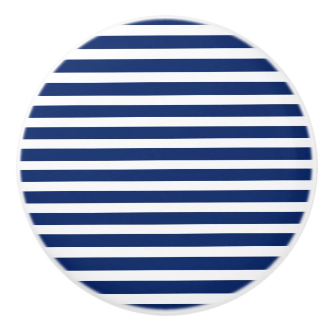 Blue and White Stripes Ceramic Knob (Front)