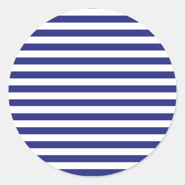 Blue and White Stripes Classic Round Sticker (Front)
