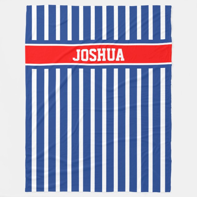 Blue and White Stripes Fleece Blanket (Front)