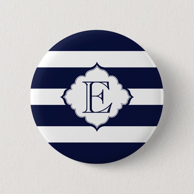 Blue And White Stripes Geometric Pattern 2 Inch Round Button (Front)