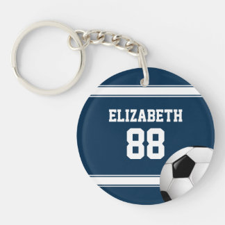 Blue and White Stripes Jersey Soccer Ball Keychain