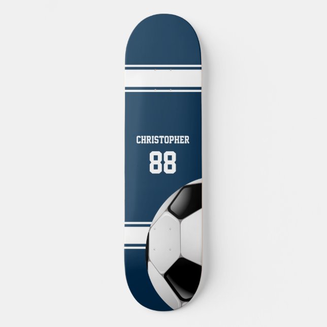 Blue and White Stripes Jersey Soccer Ball Skateboard (Front)