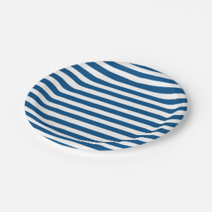 Blue and White Stripes Paper Plate