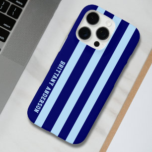 Blue and White Stripes Pattern Personalized iPhone 16 Pro Case