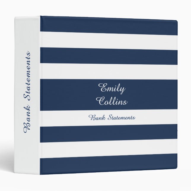 Blue And White Stripes Pattern Text And Name Binder (Front/Spine)