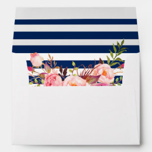 Blue and White Stripes Pink Floral Envelope
