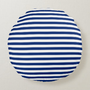 Blue and White Stripes Round Pillow