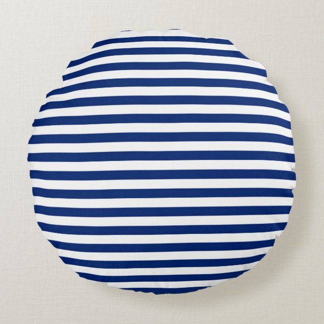 Blue and White Stripes Round Pillow (Front)