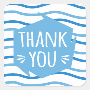 Blue And White Stripes Thank You Wedding Party Square Sticker