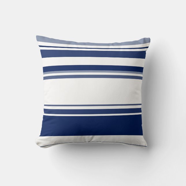 Blue and White Stripes Throw Pillow (Front)
