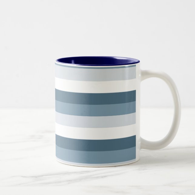 Blue and White Stripes Two-Tone Coffee Mug (Right)