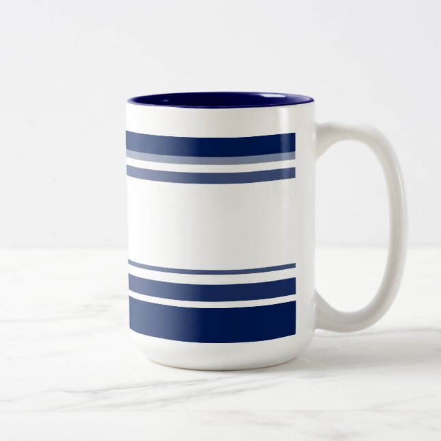 Blue and White Stripes Two-Tone Coffee Mug (Right)