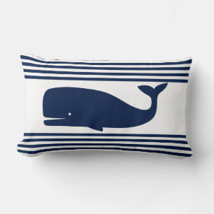 Blue and White Stripes, Whale Lumbar Pillow