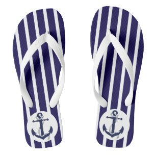 Blue And White Stripes With Anchor Flip Flops